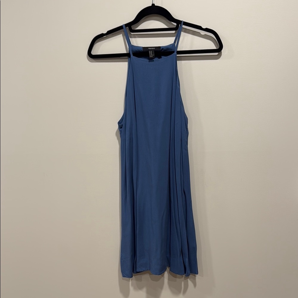 Blue High Neck Sleeveless Dress